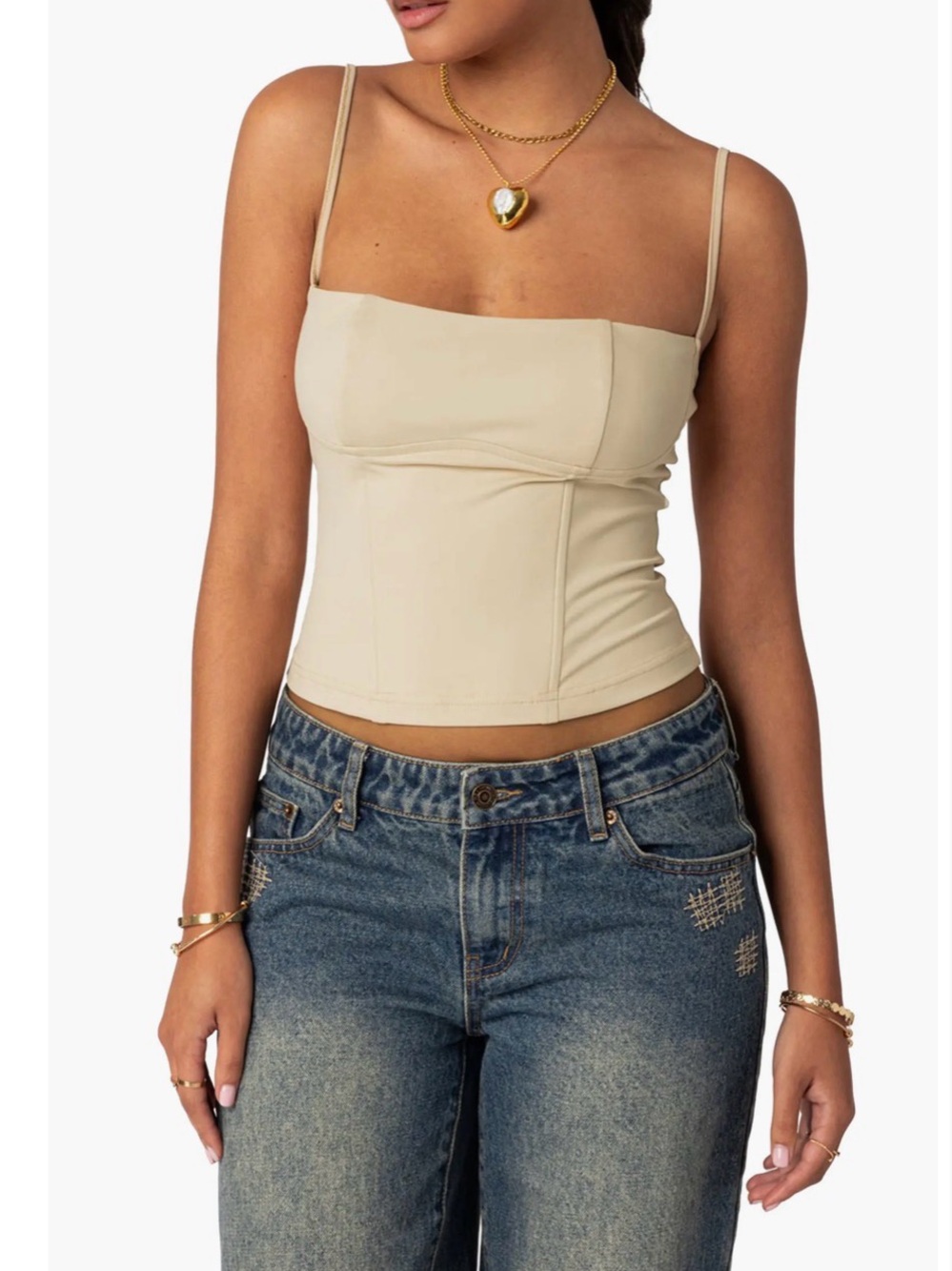 Beige Spaghetti Strap Crop Top